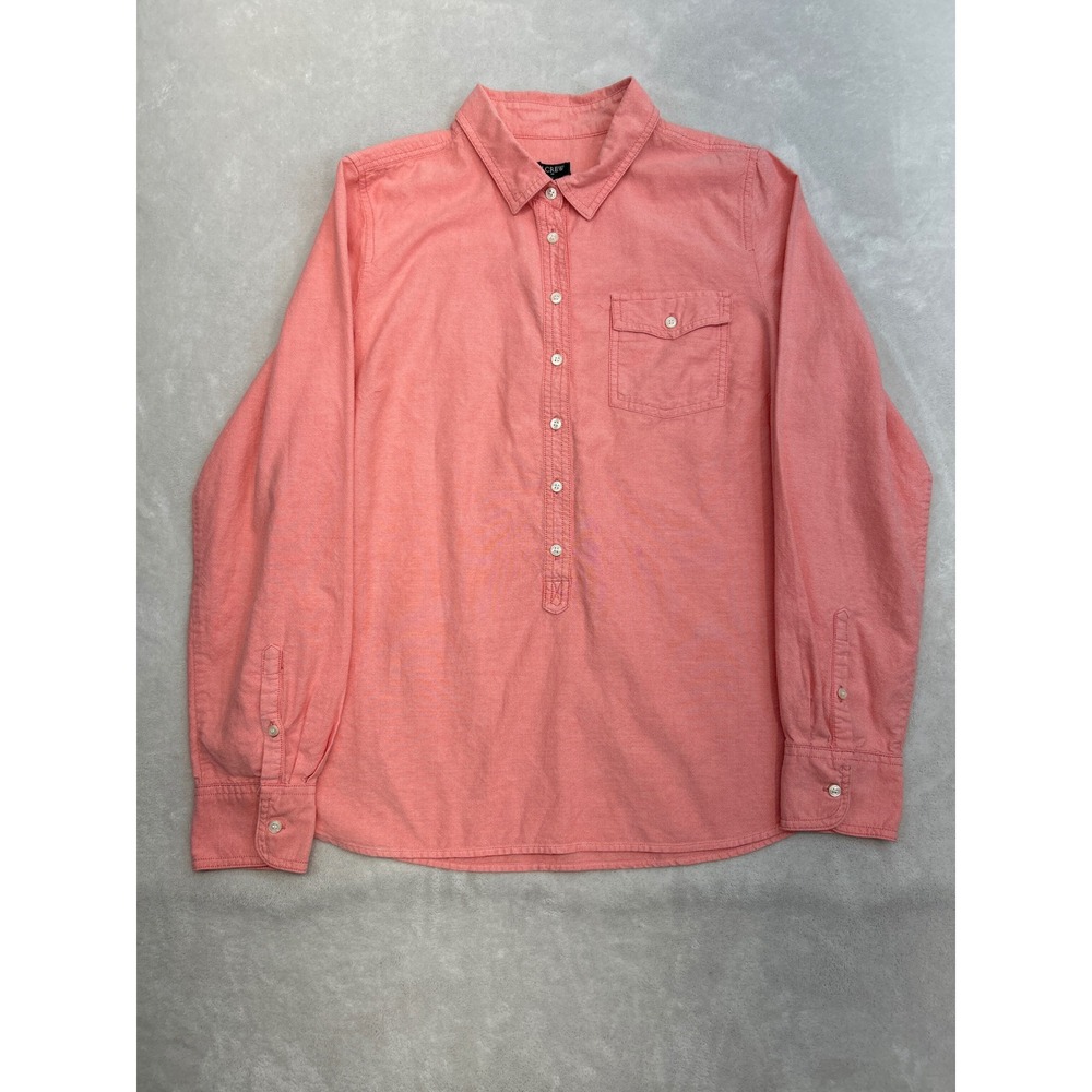 J.Crew Popover Oxford Shirt Women L Coral Pink Long Sleeve Cotton Top